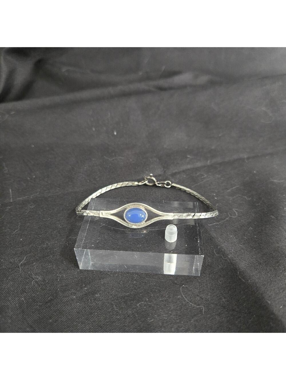 Sterling Silver Blue Chalcedony Chain Bracelet Minimalist Evil Eye Artisan
